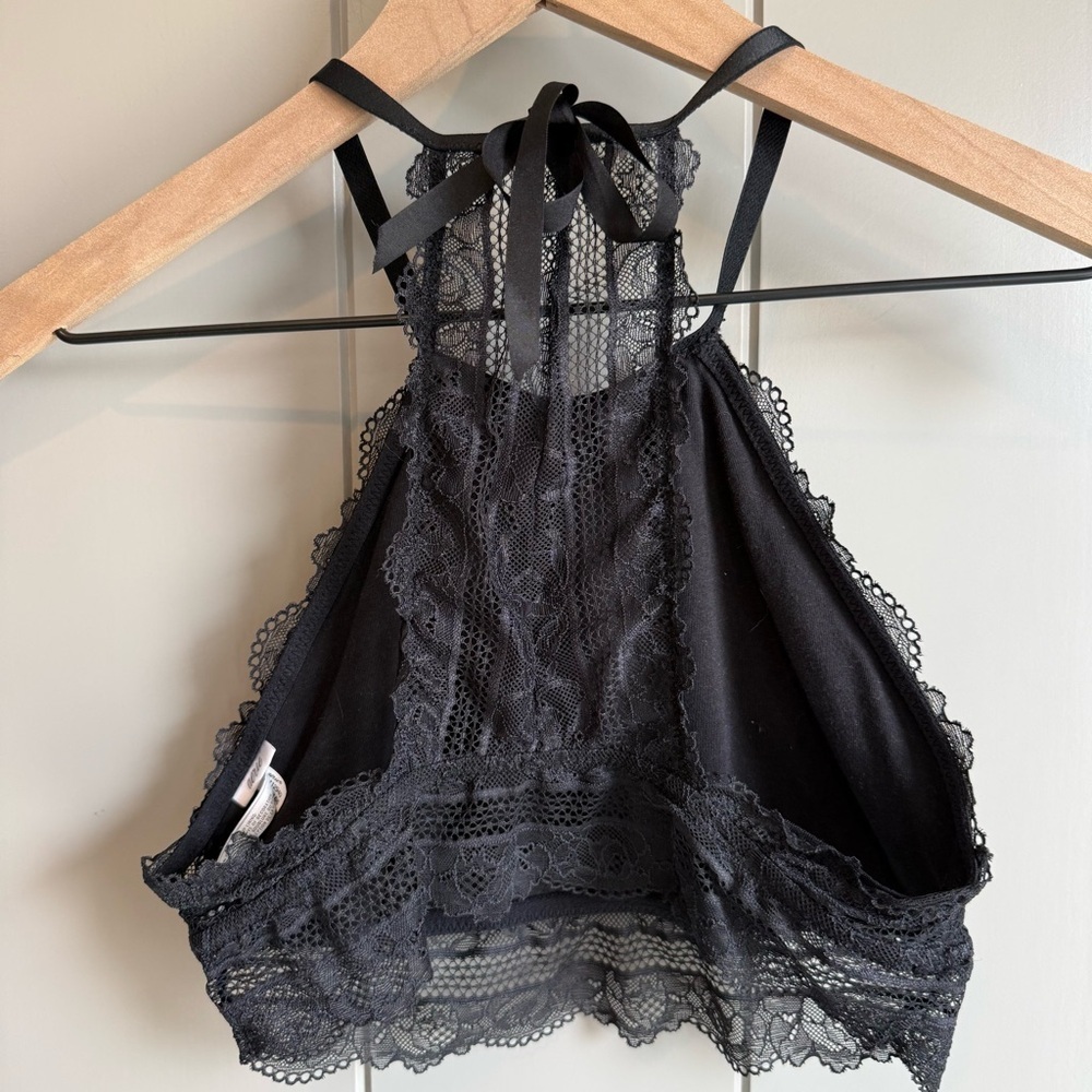 Aerie Black High Neck Lace Eyelet Racerback Bralette Small - Picture 3 of 12